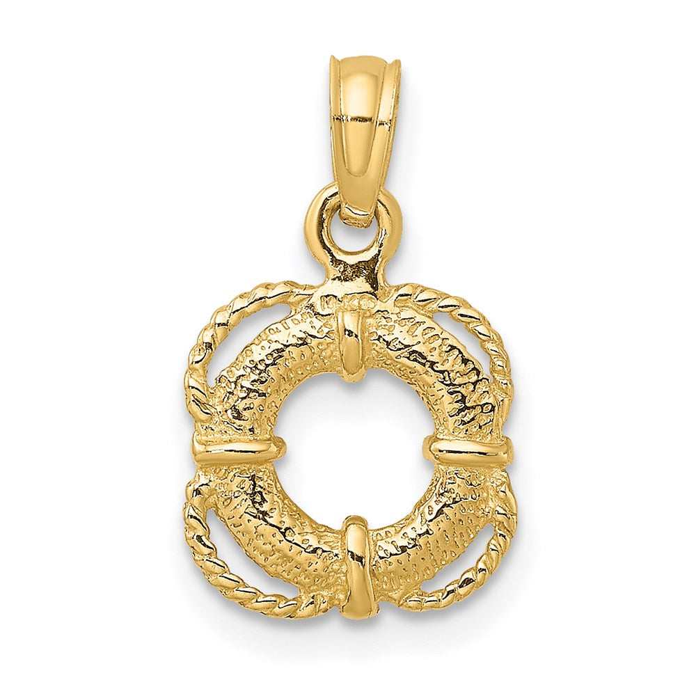 14k Yellow Gold 3-D Lifesaver Charm With Rope Trim Charm