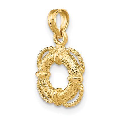 14k Yellow Gold 3-D Lifesaver Charm With Rope Trim Charm