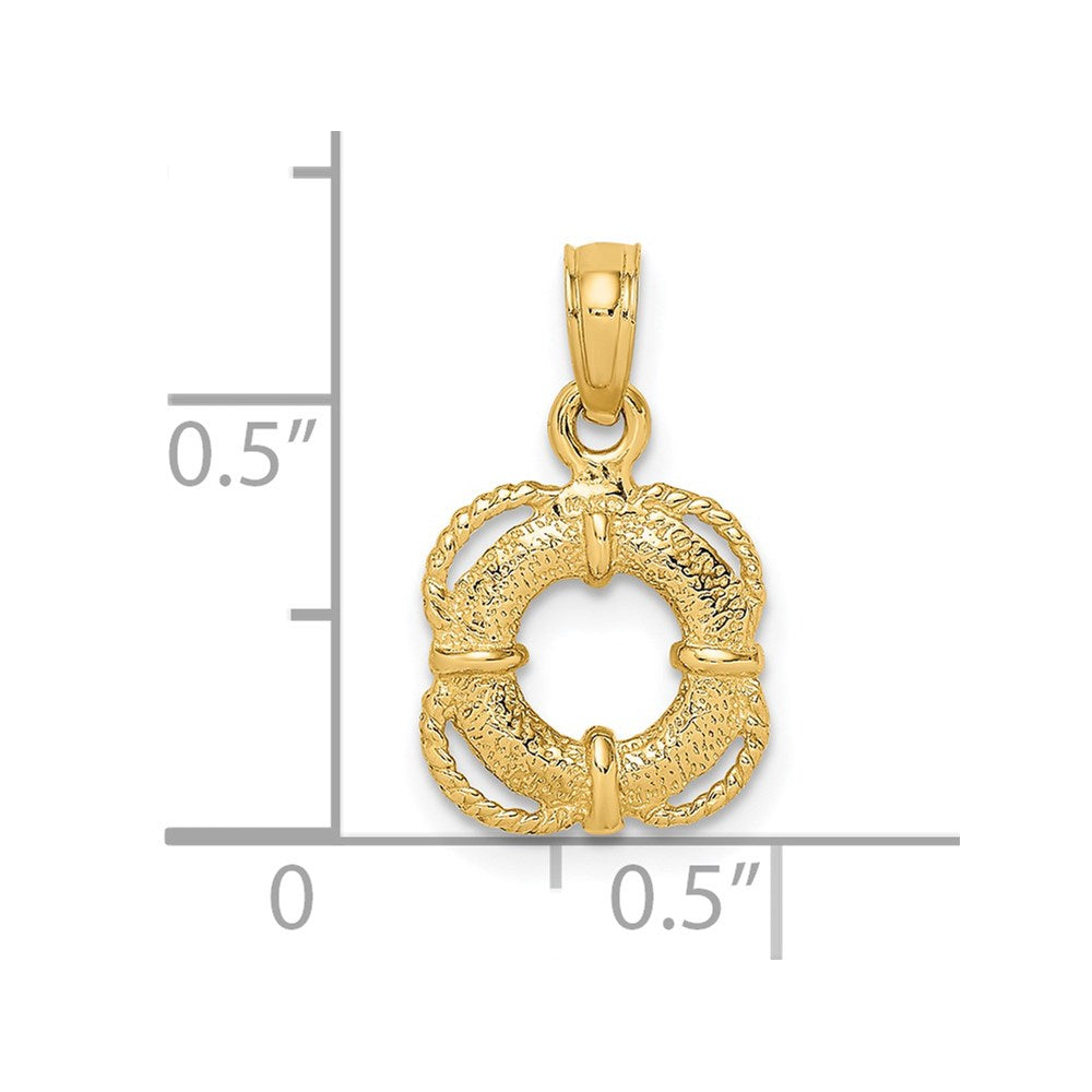 14k Yellow Gold 3-D Lifesaver Charm With Rope Trim Charm