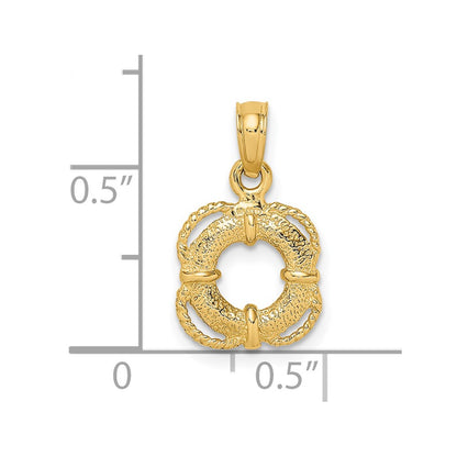 14k Yellow Gold 3-D Lifesaver Charm With Rope Trim Charm