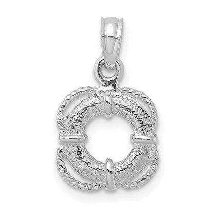 14k White Gold 3-D Lifesaver Charm With Rope Trim Charm