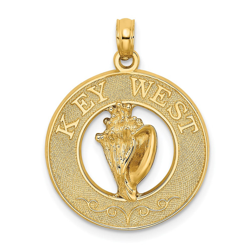14k Yellow Gold KEY WEST w/Conch Shell Circle Charm