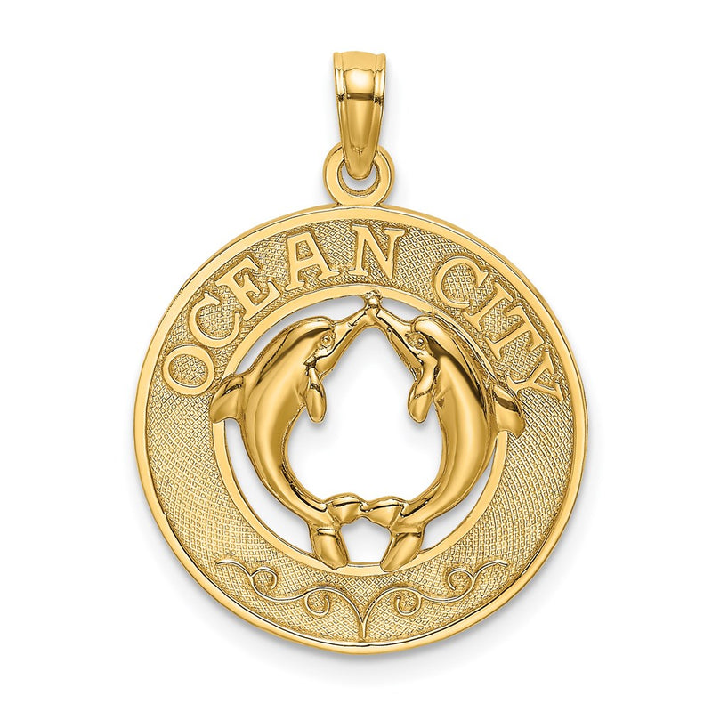 14k Yellow Gold OCEAN CITY w/ Dolphins Charm