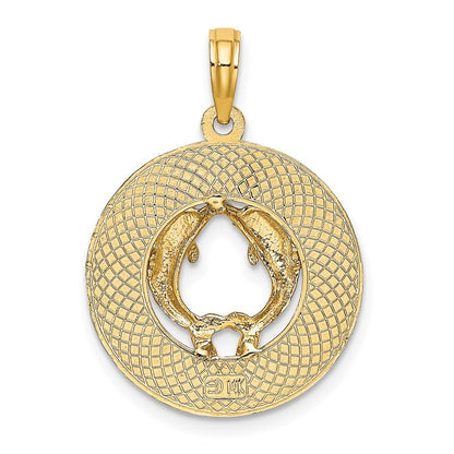 14k Yellow Gold SANIBEL w/Dolphins Circle Charm