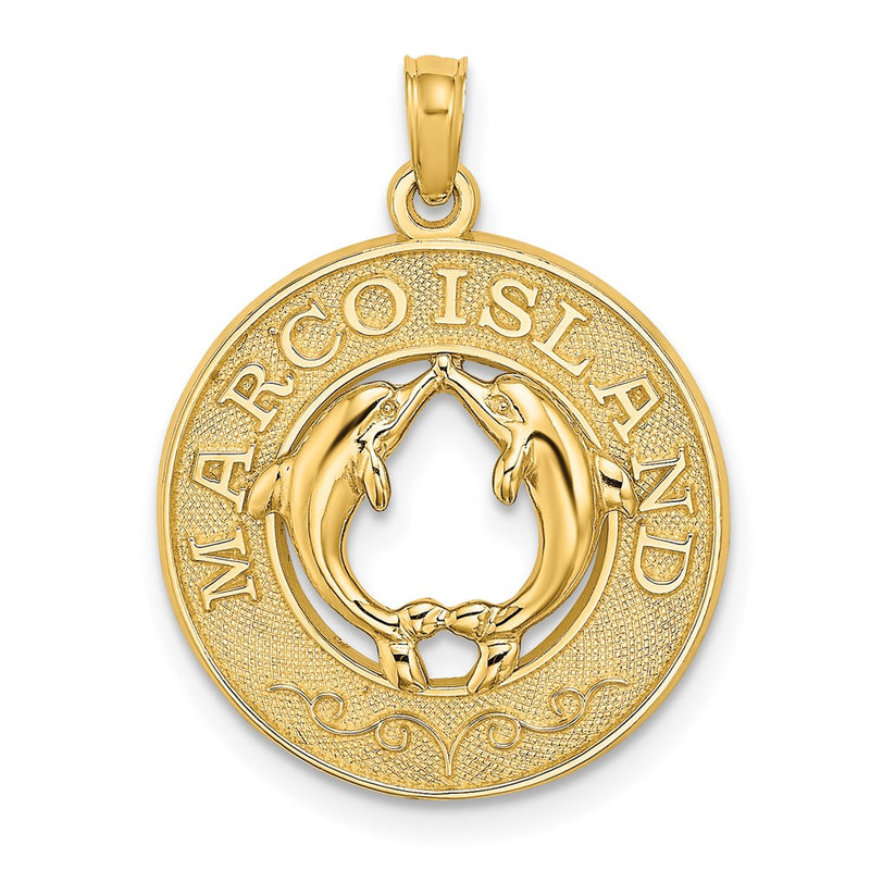 14k Yellow Gold MARCO ISLAND Circle w/ Dolphins Charm