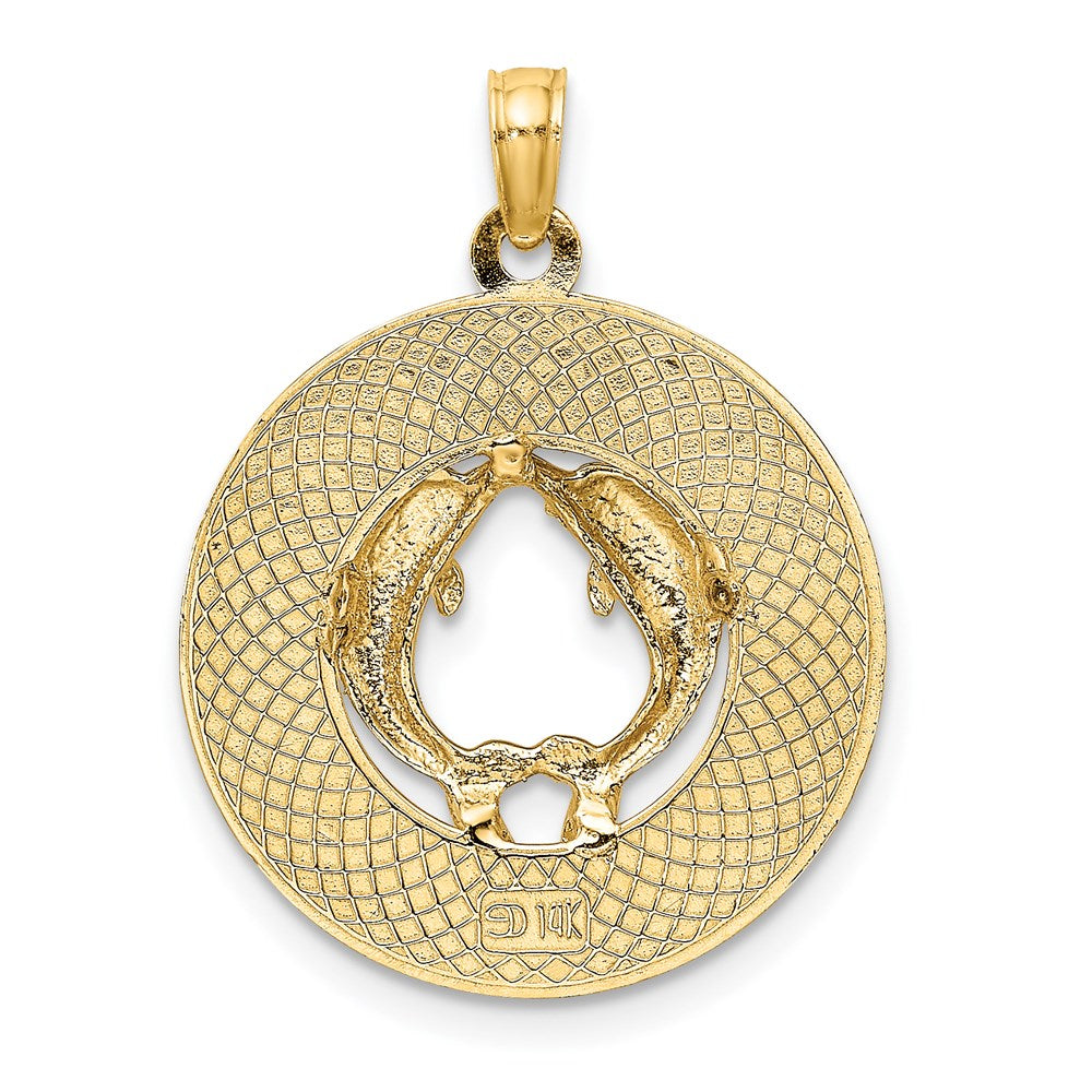 14k Yellow Gold SARASOTA w/Dolphins Circle Charm