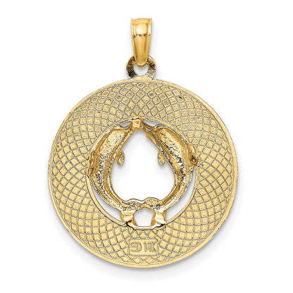 14k Yellow Gold SARASOTA w/Dolphins Circle Charm