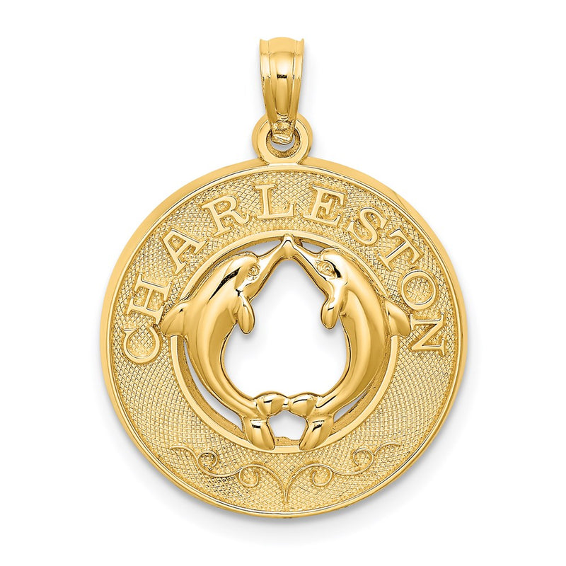 14k Yellow Gold CHARLESTON Dolphins Charm