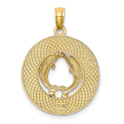 14k Yellow Gold SAINT AUGUSTINE w/Dolphins Circle Charm