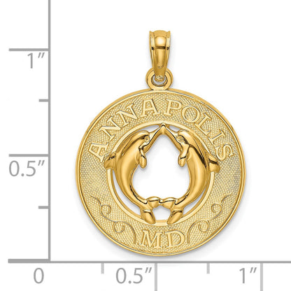 14k Yellow Gold ANNAPOLIS MD Circle Dolphins Charm