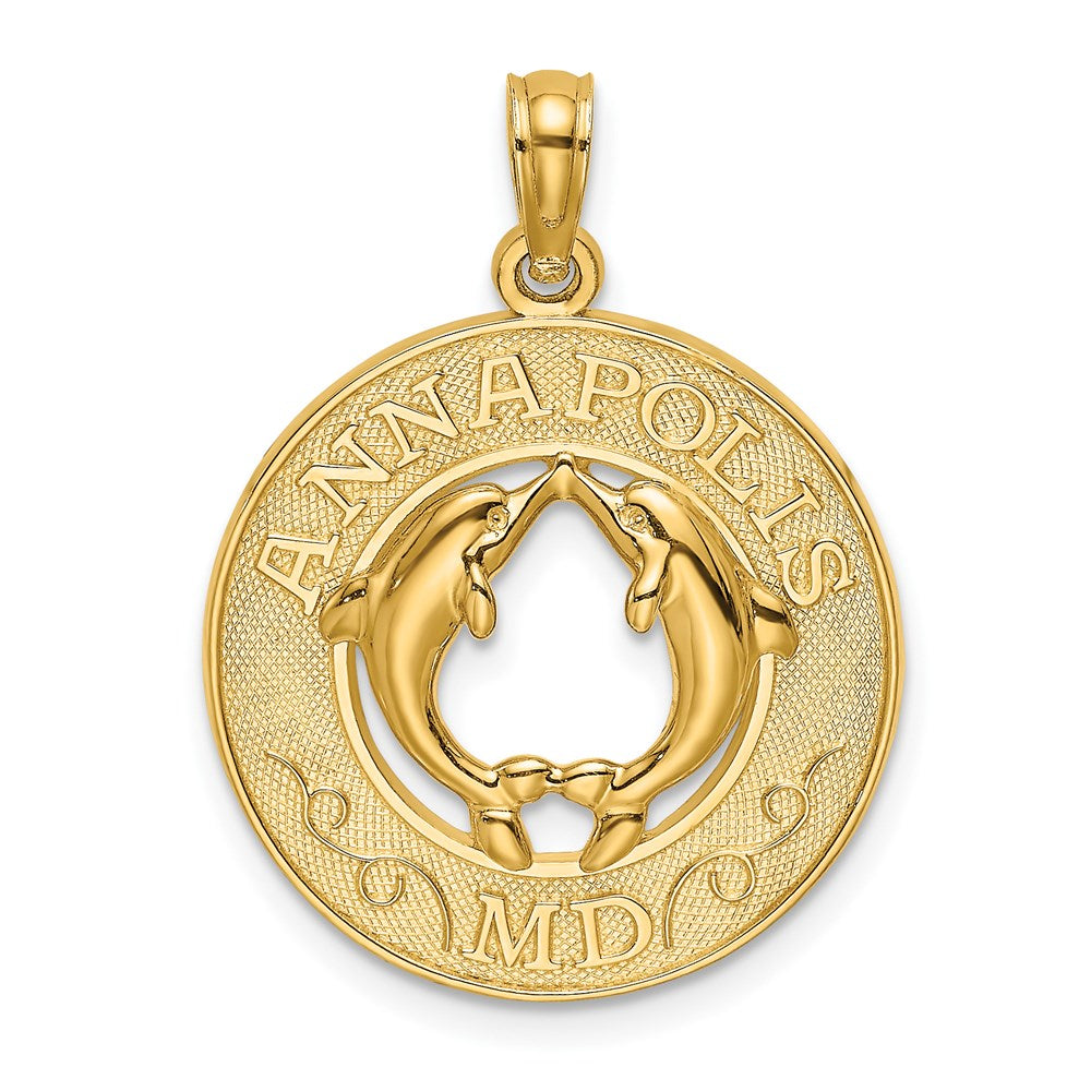 14k Yellow Gold ANNAPOLIS MD Circle Dolphins Charm
