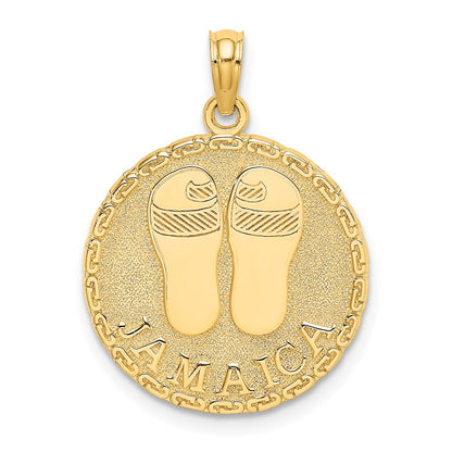 14k Yellow Gold JAMAICA and Sandals Round Disk Charm