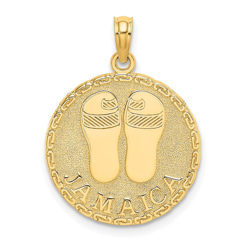 14k Yellow Gold JAMAICA and Sandals Round Disk Charm