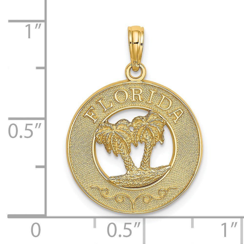 14k Yellow Gold FLORIDA w/Double Palm Tree Circle Charm