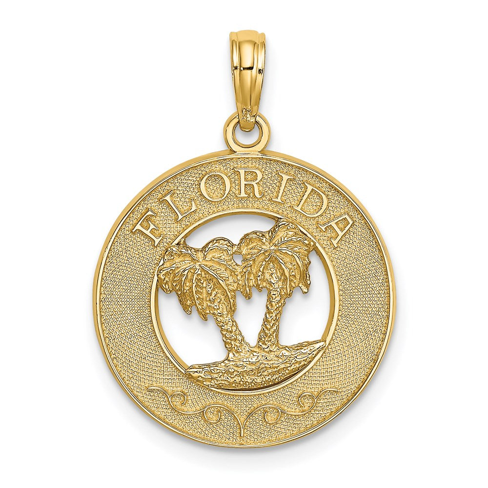 14k Yellow Gold FLORIDA w/Double Palm Tree Circle Charm