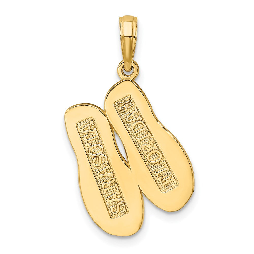 14k Yellow Gold 3D Large SARASOTA FLORIDA Flip-Flops Charm