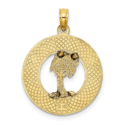 14k Yellow Gold MYRTLE BEACH w/Palm Tree Circle Charm
