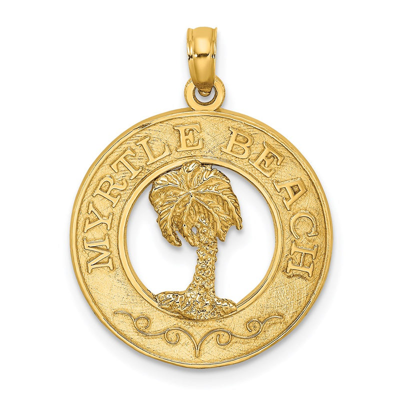 14k Yellow Gold MYRTLE BEACH w/Palm Tree Circle Charm