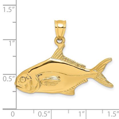 14k Yellow Gold 3-D Polished Pompano Fish Charm
