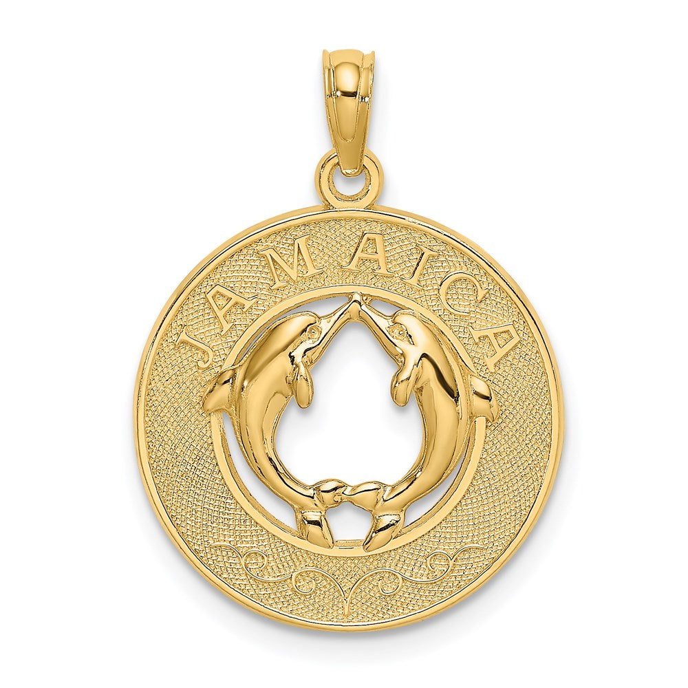 14k Yellow Gold JAMAICA w/Dolphins Circle Charm