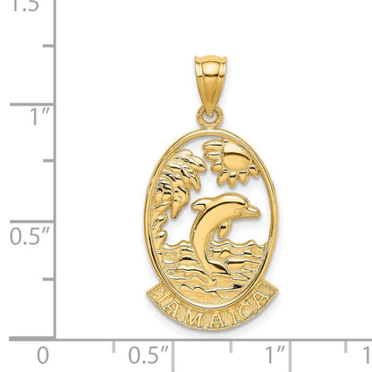14k Yellow Gold JAMAICA W/Dolphin Sunset Scene Charm