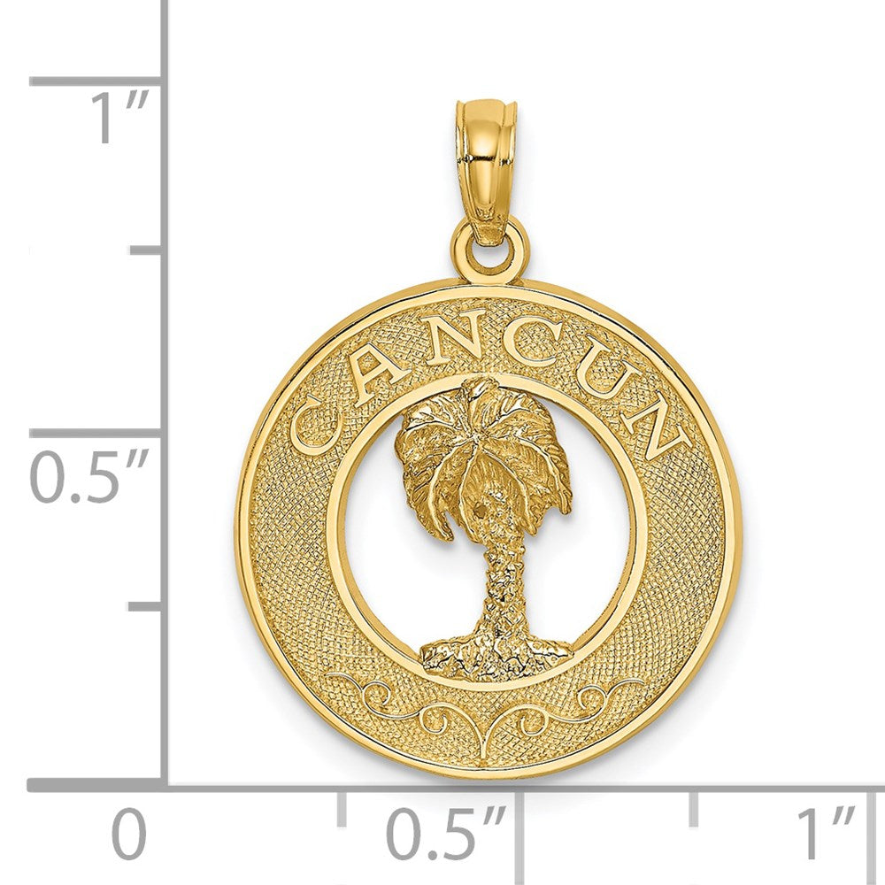 14k Yellow Gold CANCUN w/Palm Tree Circle Charm