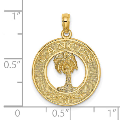 14k Yellow Gold CANCUN w/Palm Tree Circle Charm