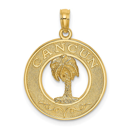 14k Yellow Gold CANCUN w/Palm Tree Circle Charm