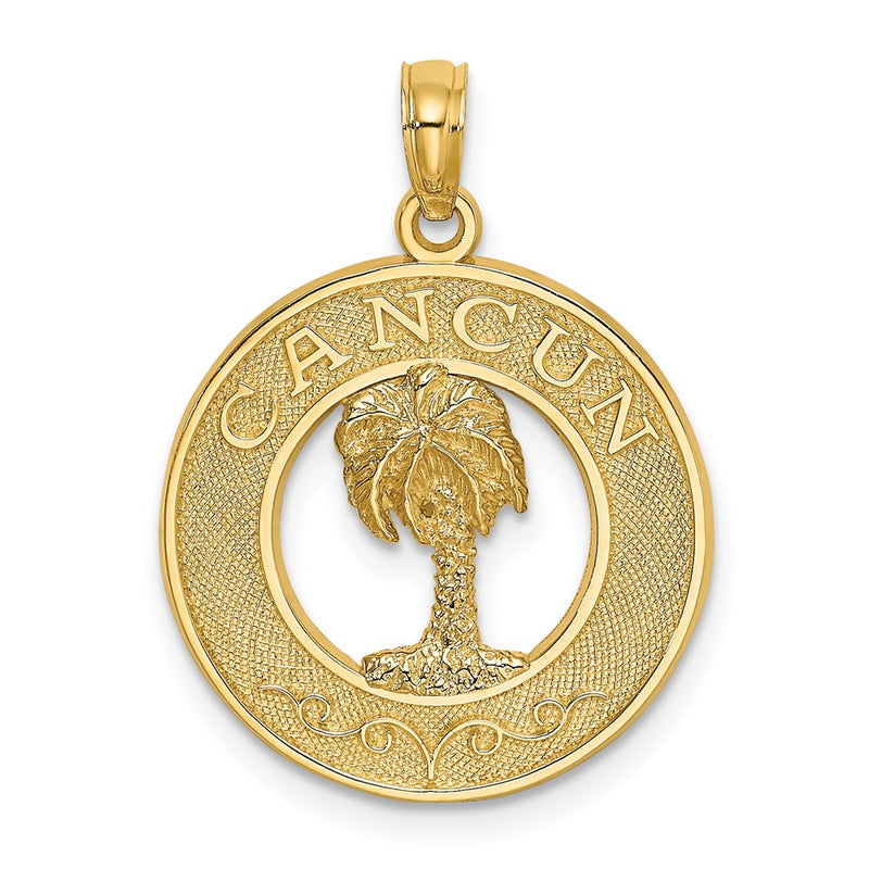 14k Yellow Gold CANCUN w/Palm Tree Circle Charm