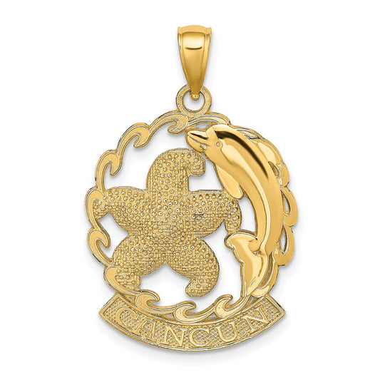 14k Yellow Gold CANCUN Starfish and Dolphin In Wave Charm