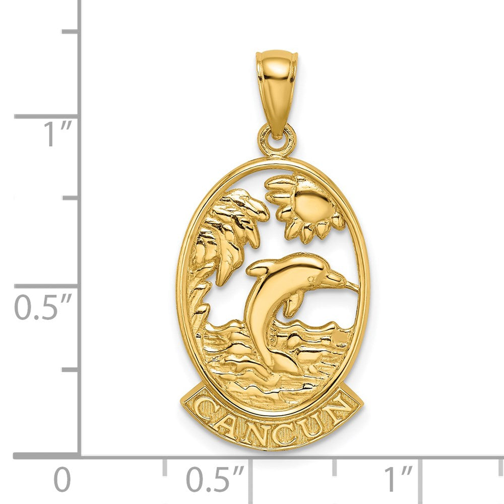 14k Yellow Gold CANCUN w/Dolphin Sunset Scene Charm