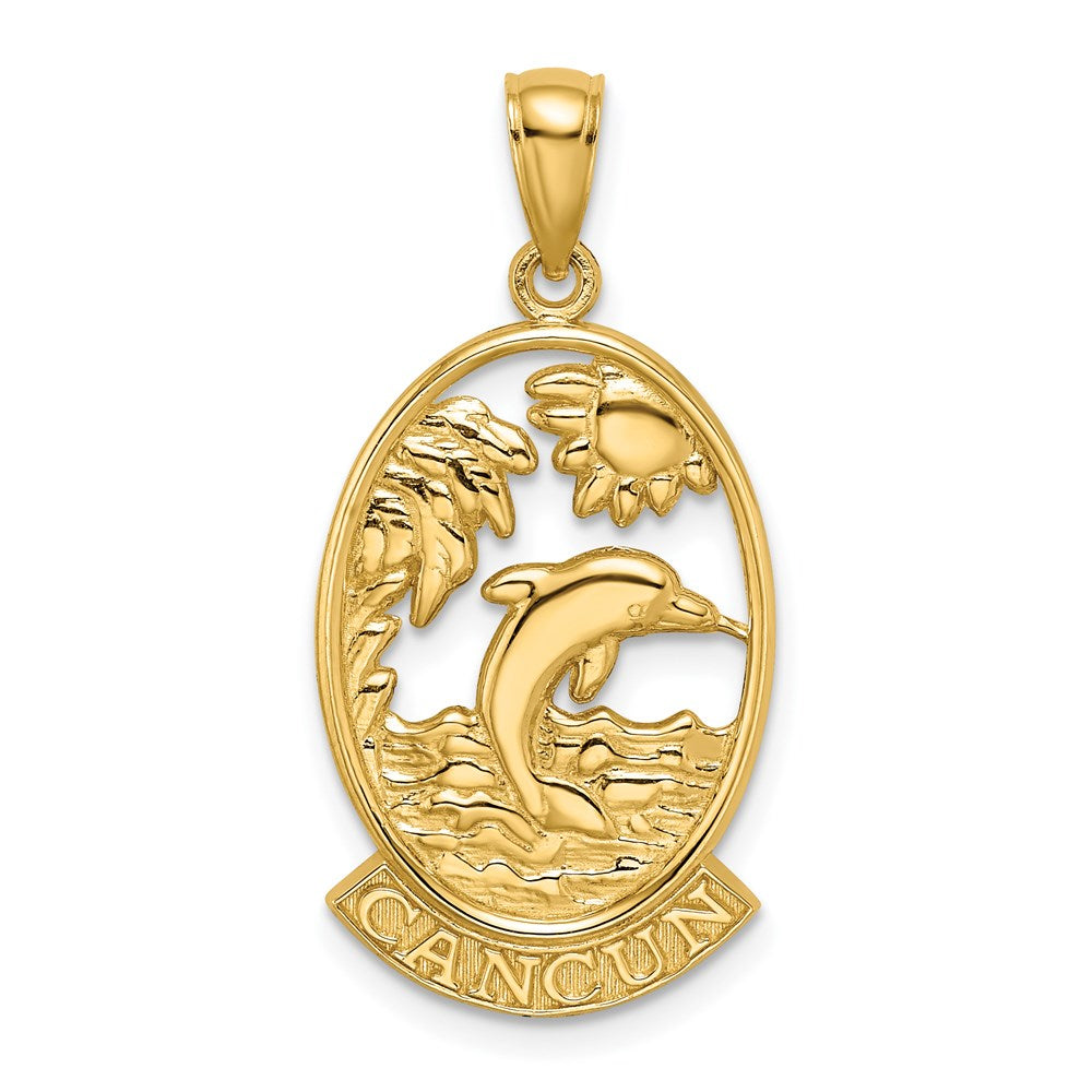 14k Yellow Gold CANCUN w/Dolphin Sunset Scene Charm