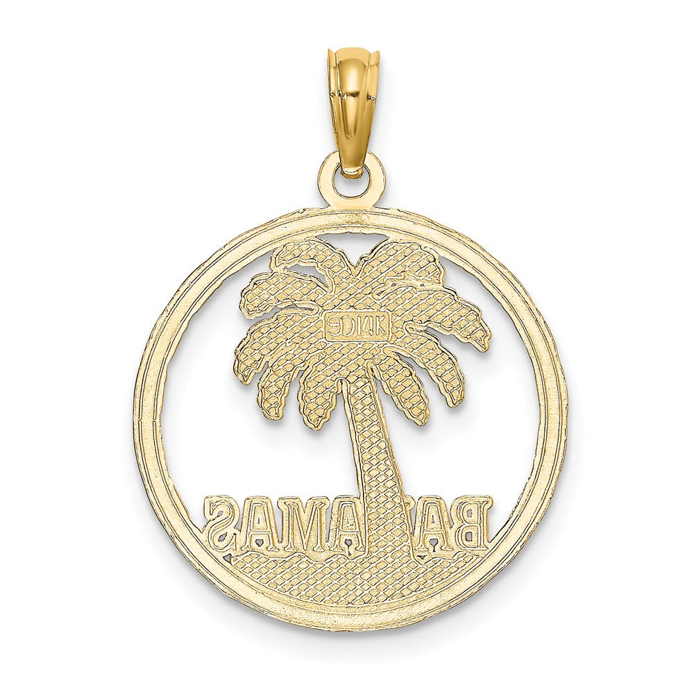 14k Yellow Gold BAHAMAS Palm Tree Round Charm