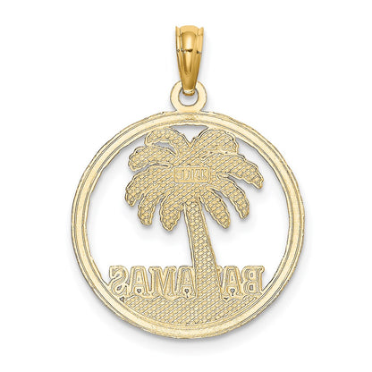 14k Yellow Gold BAHAMAS Palm Tree Round Charm