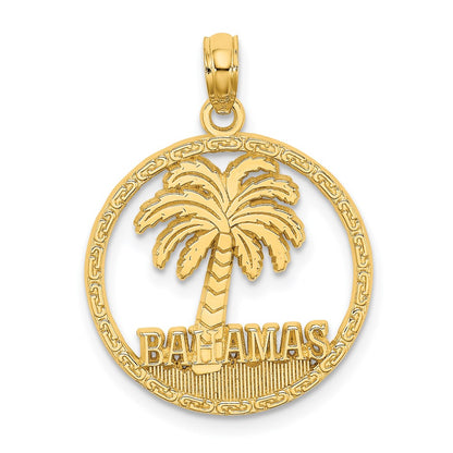 14k Yellow Gold BAHAMAS Palm Tree Round Charm