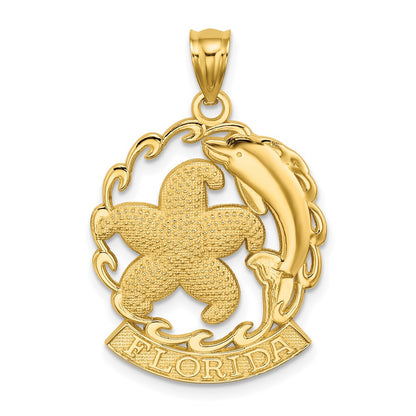 14k Yellow Gold FLORIDA Starfish and Dolphin Wave Charm
