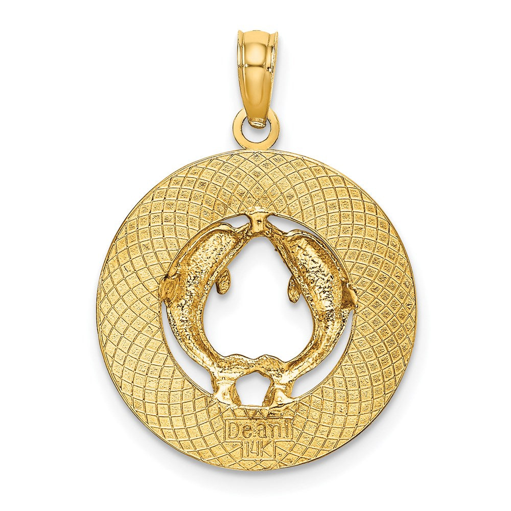 14k Yellow Gold BONAIRE Circle w/ Dolphins Charm