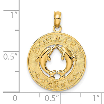 14k Yellow Gold BONAIRE Circle w/ Dolphins Charm