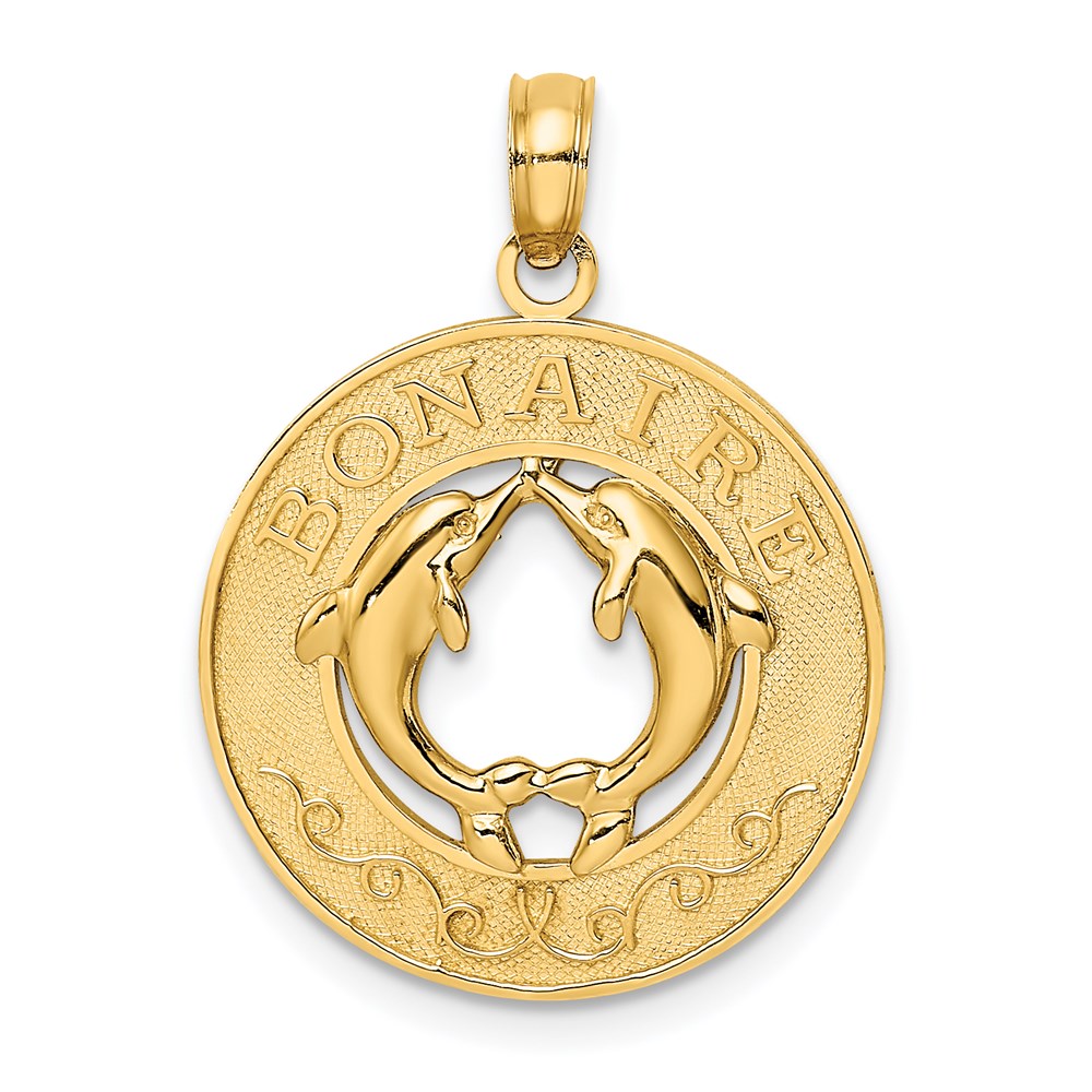14k Yellow Gold BONAIRE Circle w/ Dolphins Charm