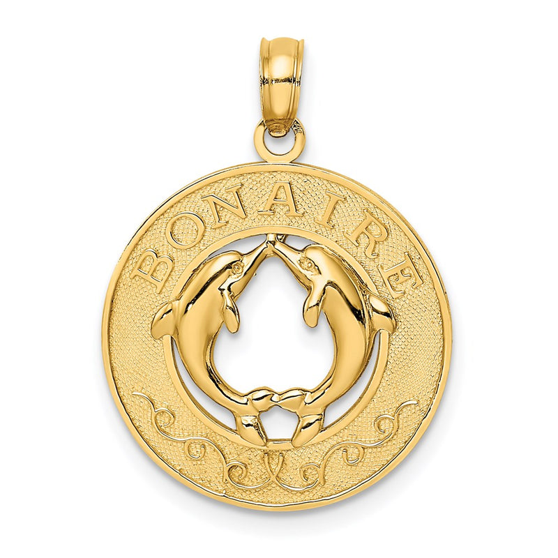 14k Yellow Gold BONAIRE Circle w/ Dolphins Charm