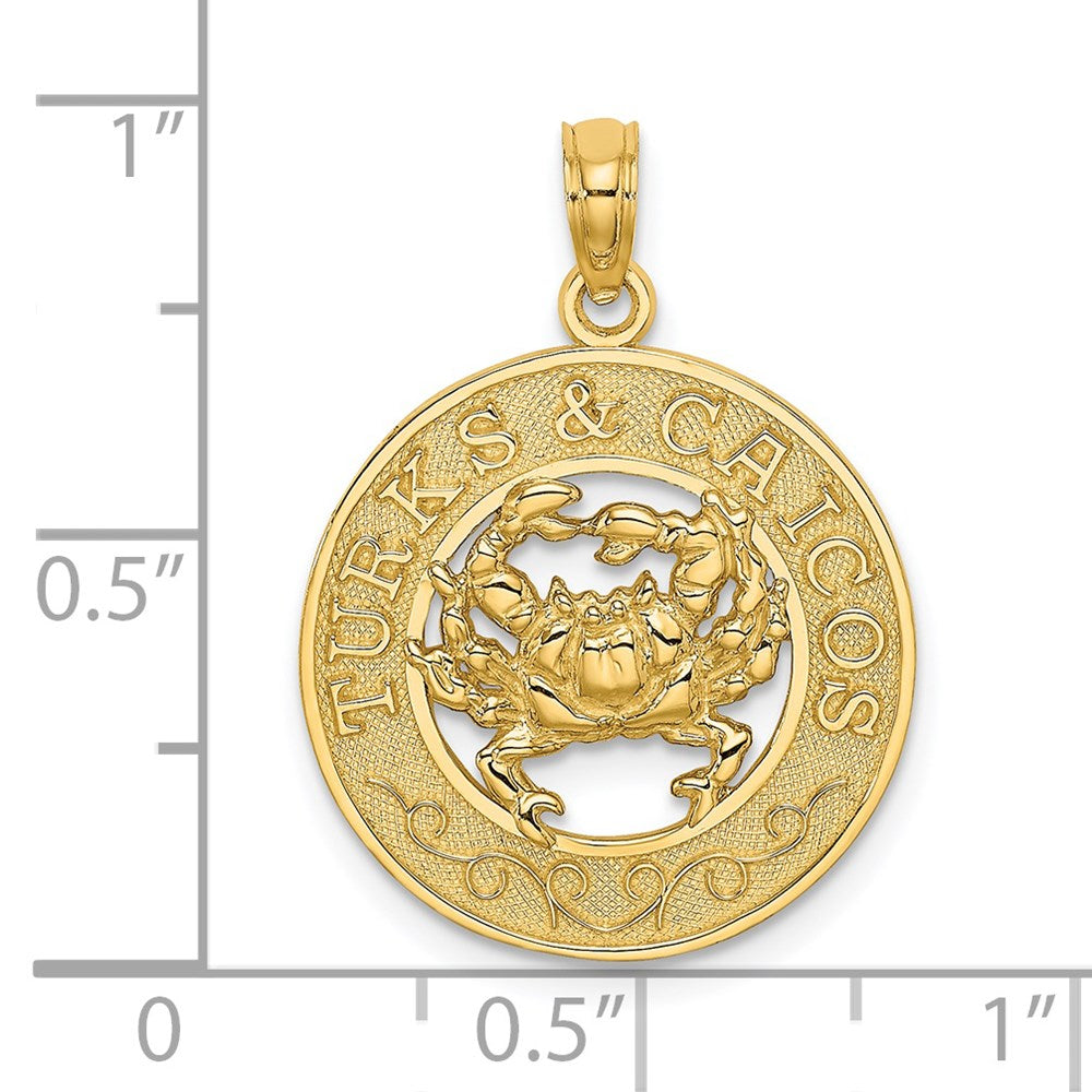 14k Yellow Gold TURKS AND CAICOS Circle w/ Crab Charm