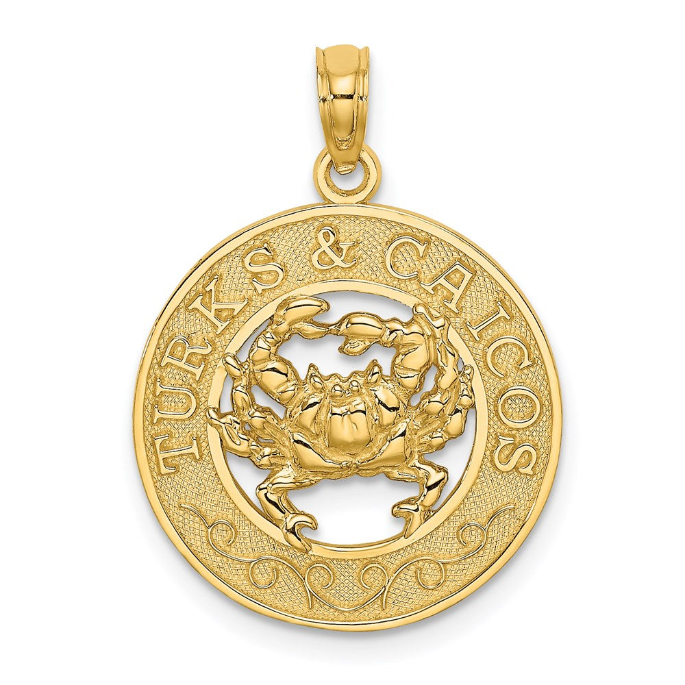 14k Yellow Gold TURKS AND CAICOS Circle w/ Crab Charm