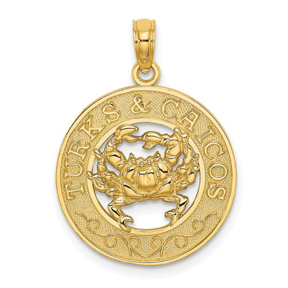 14k Yellow Gold TURKS AND CAICOS Circle w/ Crab Charm