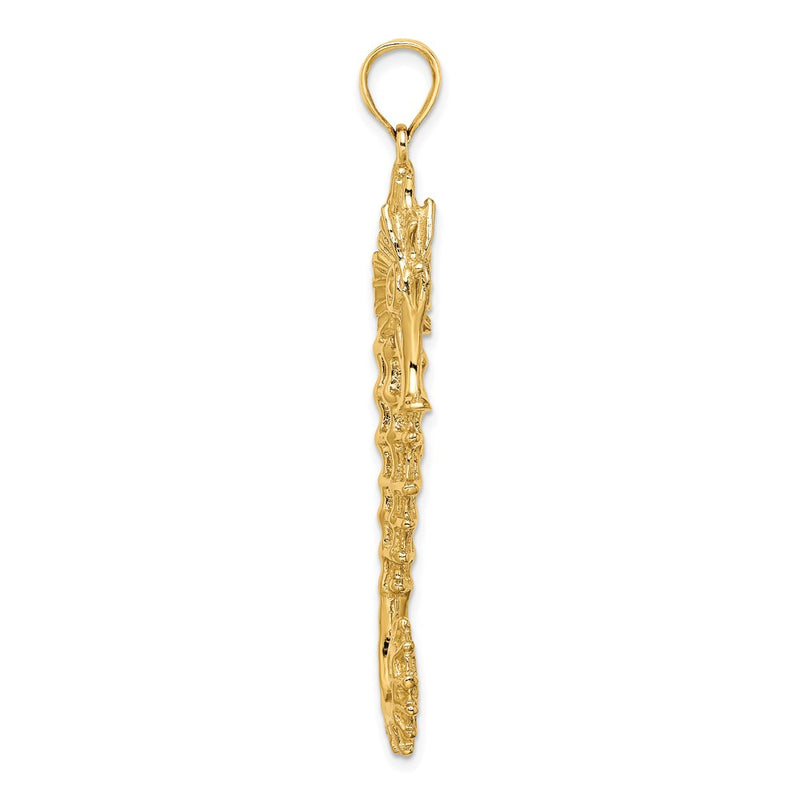14k Yellow Gold Textured 3-D Seahorse Charm