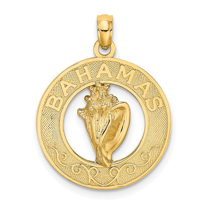 14k Yellow Gold BAHAMAS  W/Conch Shell Circle Charm