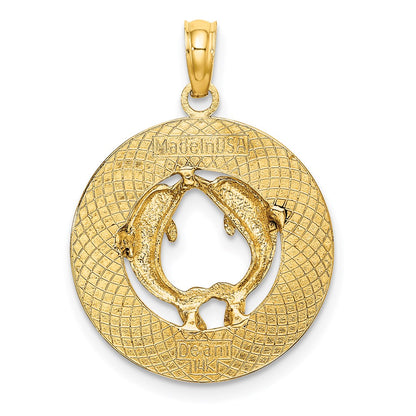 14k Yellow Gold DOCKYARD BERMUDA Round Frame w/ Dolphins Charm