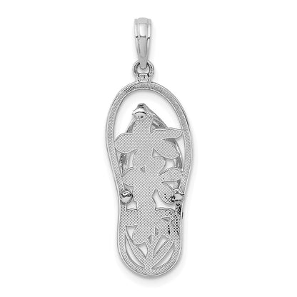 14k White Gold Polished Multi Flower Flip-Flop Charm