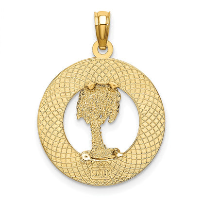 14k Yellow Gold TURKS AND CAICOS w/ Palm Tree Circle Charm