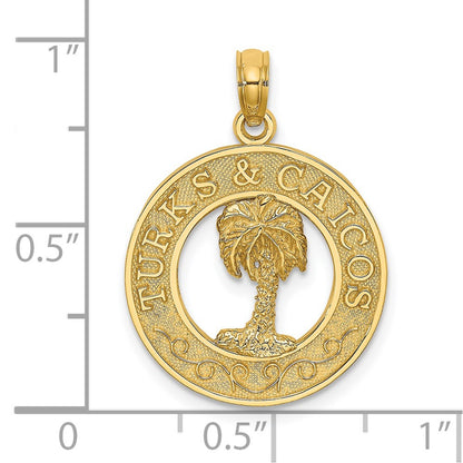 14k Yellow Gold TURKS AND CAICOS w/ Palm Tree Circle Charm