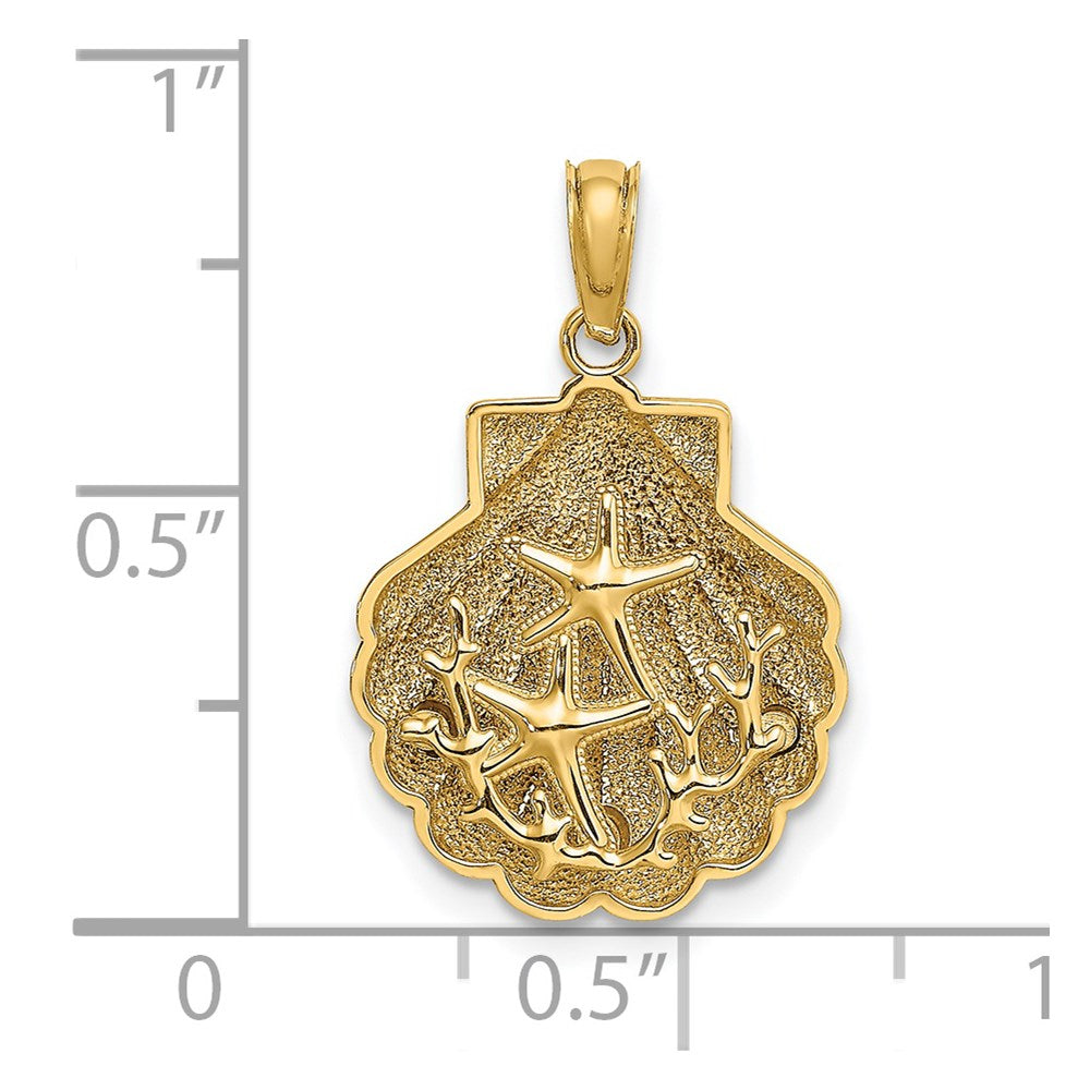 14k Yellow Gold Reversible Starfish and Coral in Shell Charm